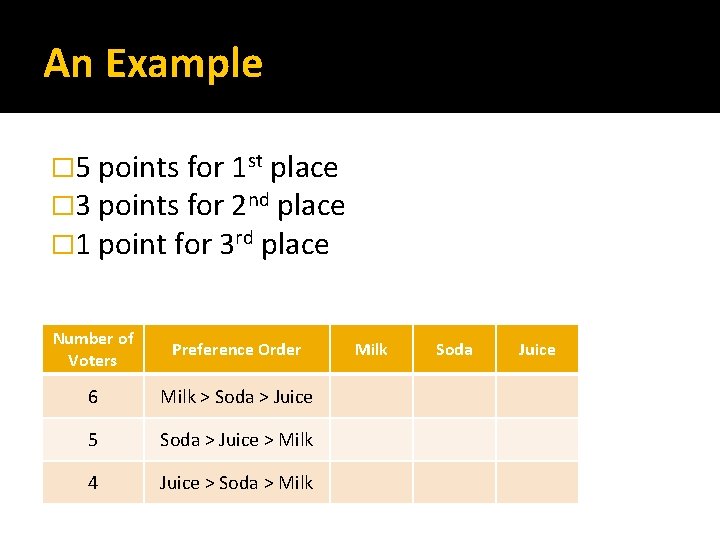 An Example � 5 points for 1 st place � 3 points for 2