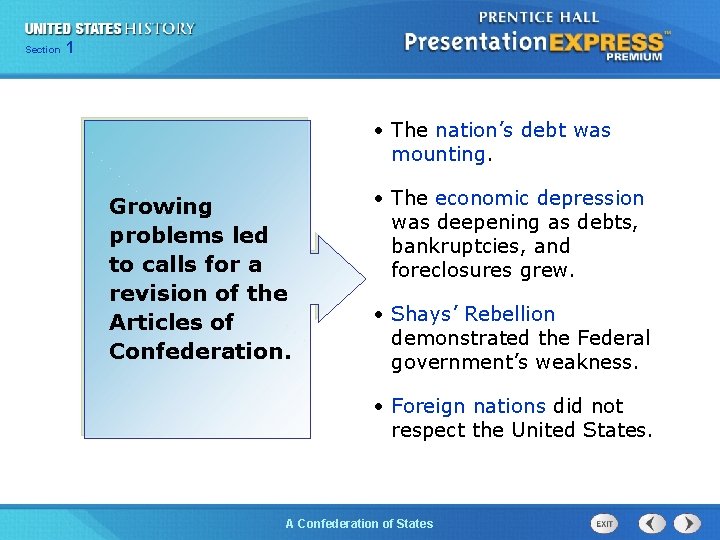 Chapter Section 25 Section 1 1 • The nation’s debt was mounting. Growing problems