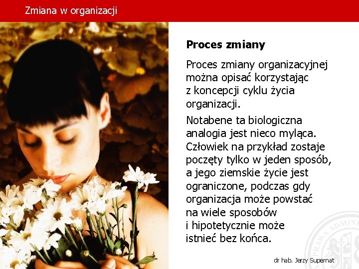 Zmiana w organizacji Proces zmiany organizacyjnej można opisać korzystając z koncepcji cyklu życia organizacji.