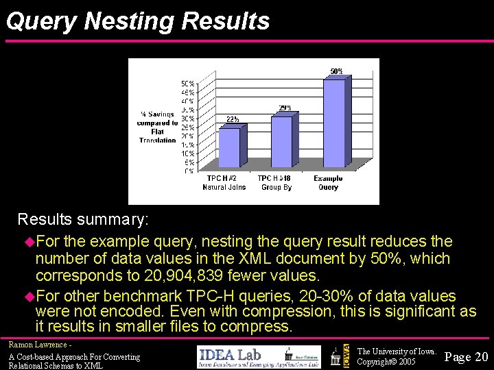Query Nesting Results summary: u. For the example query, nesting the query result reduces
