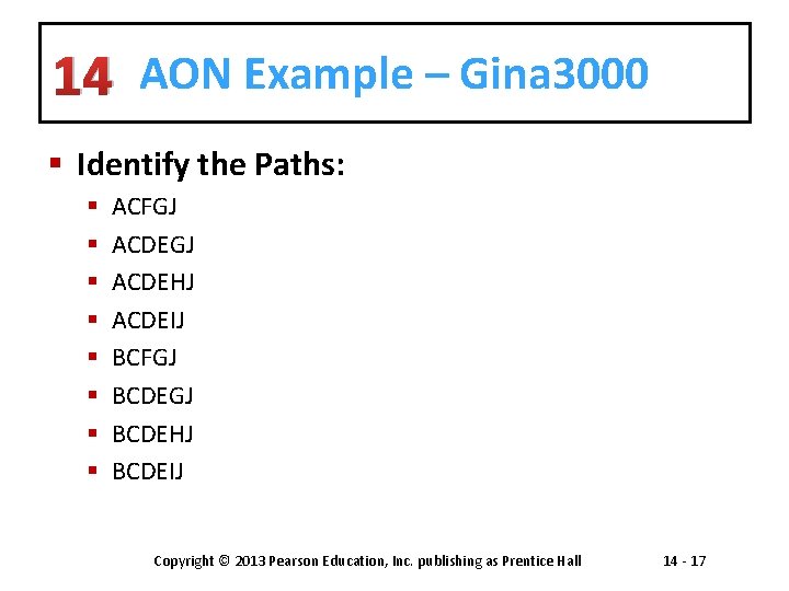 14 AON Example – Gina 3000 § Identify the Paths: § § § §