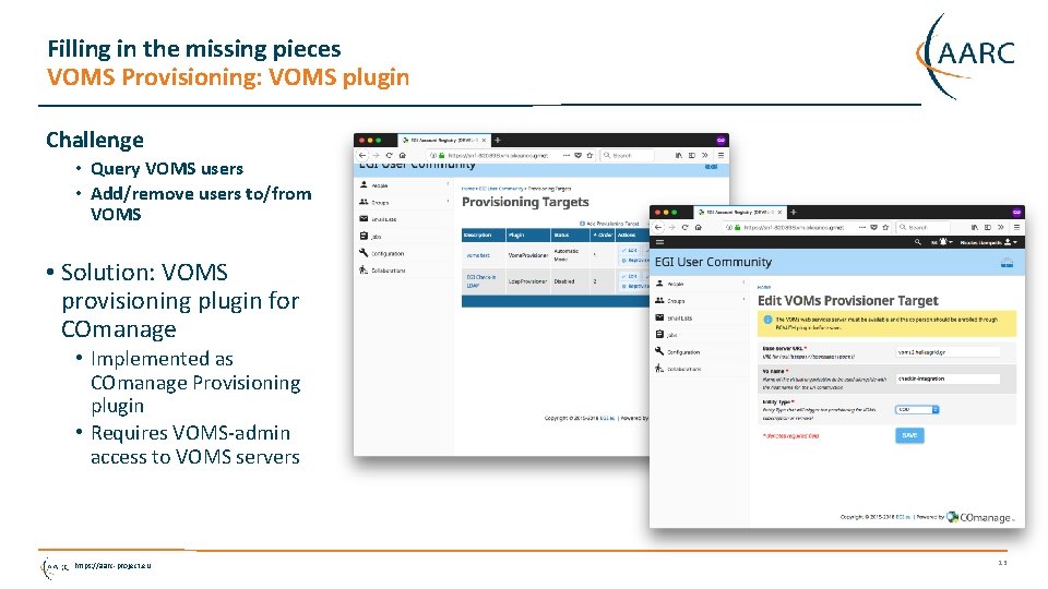 Filling in the missing pieces VOMS Provisioning: VOMS plugin Challenge • Query VOMS users