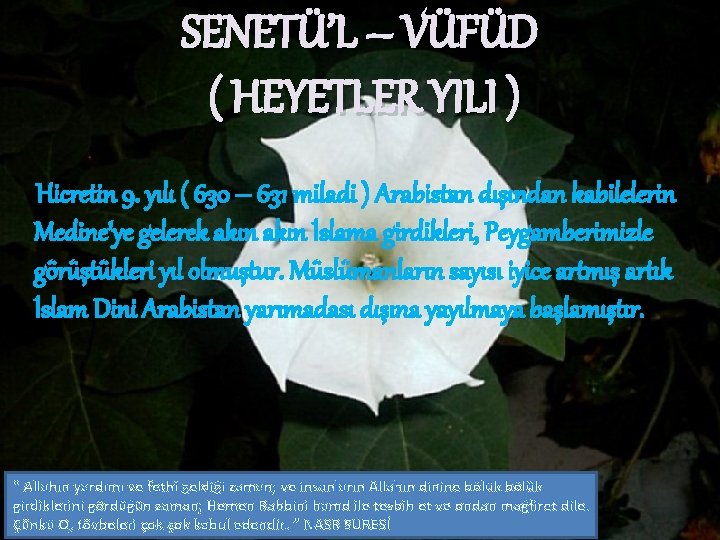 SENETÜ’L – VÜFÜD ( HEYETLER YILI ) Hicretin 9. yılı ( 630 – 631