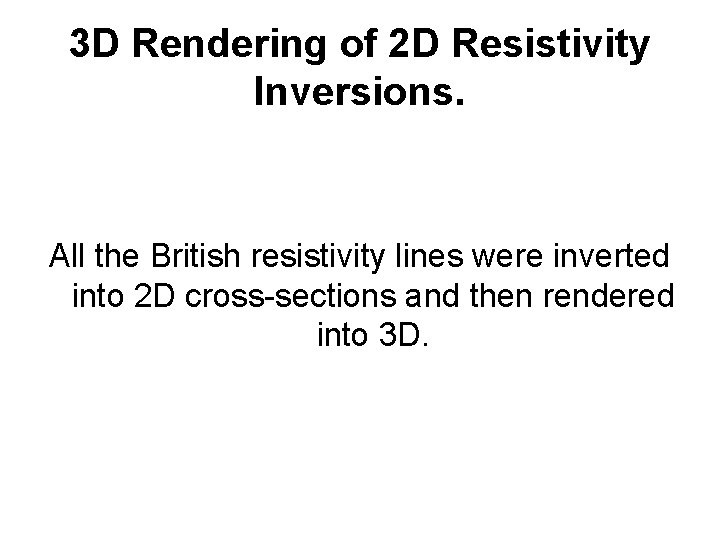 3 D Rendering of 2 D Resistivity Inversions. All the British resistivity lines were