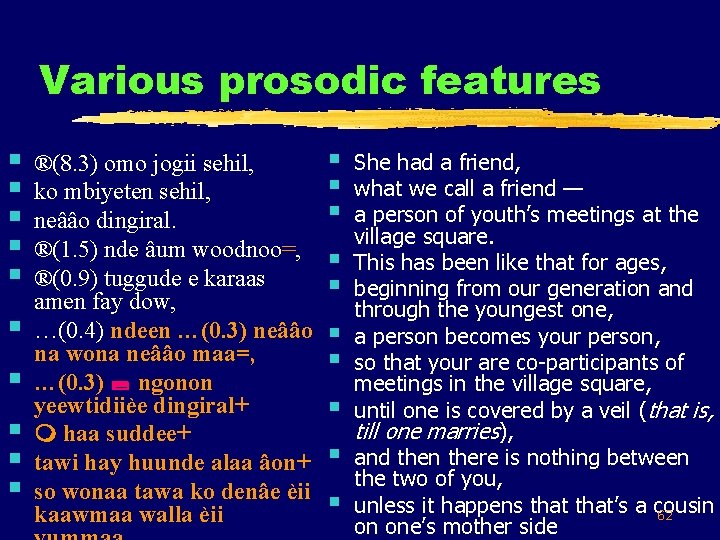 Various prosodic features § § § § § ®(8. 3) omo jogii sehil, ko