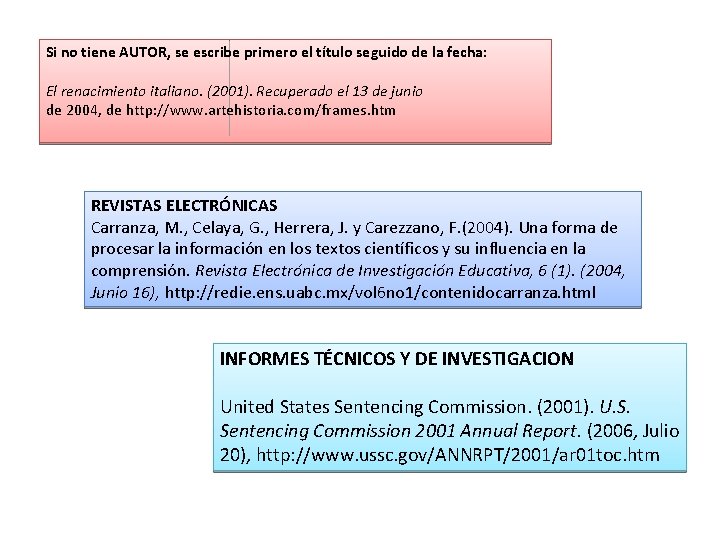 Si no tiene AUTOR, se escribe primero el título seguido de la fecha: El