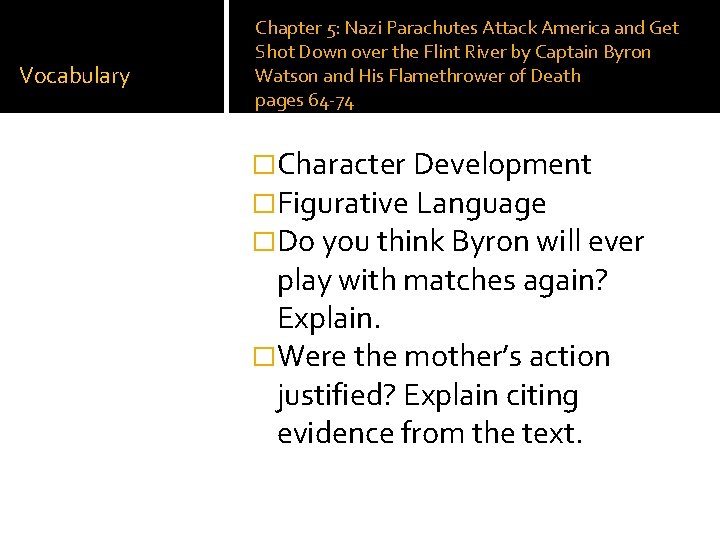 Vocabulary Chapter 5: Nazi Parachutes Attack America and Get Shot Down over the Flint