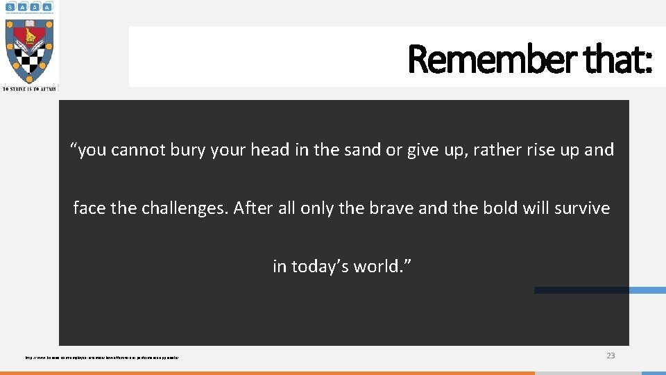 Remember that: “you cannot bury your head in the sand or give up, rather