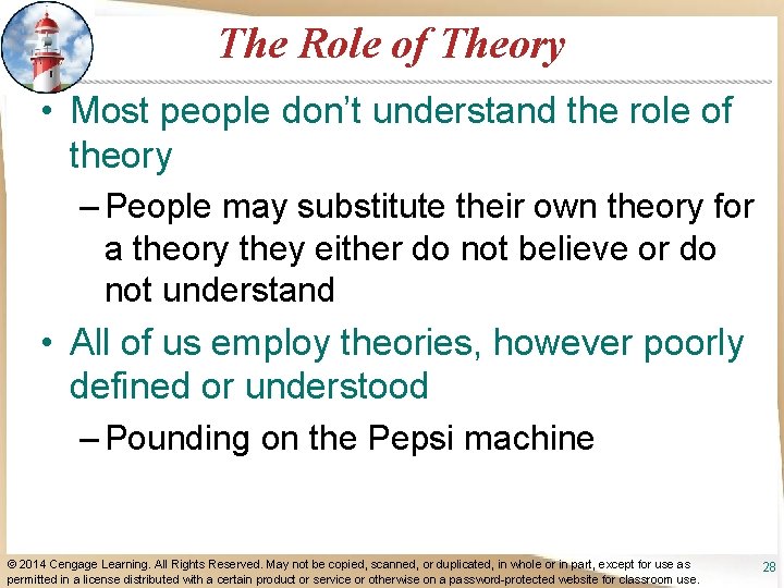 The Role of Theory • Most people don’t understand the role of theory –