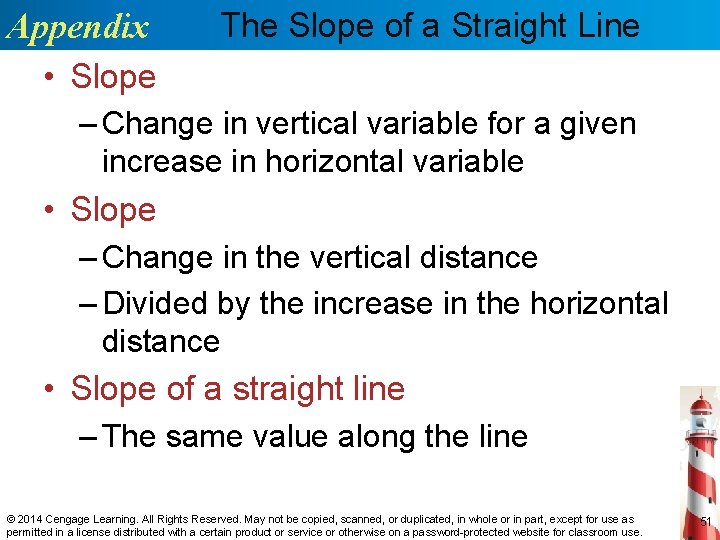 Appendix • Slope The Slope of a Straight Line – Change in vertical variable