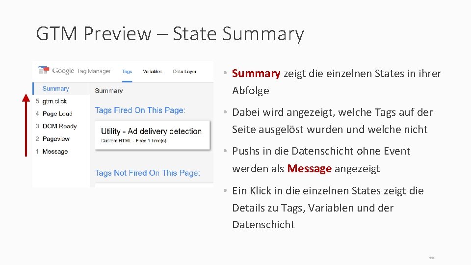 GTM Preview – State Summary • Summary zeigt die einzelnen States in ihrer Abfolge