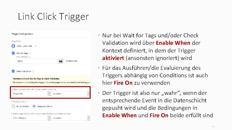 Link Click Trigger • Nur bei Wait for Tags und/oder Check Validation wird über