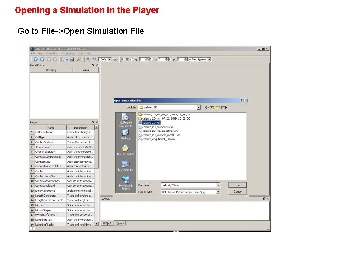 Opening a Simulation in the Player Go to File->Open Simulation File 