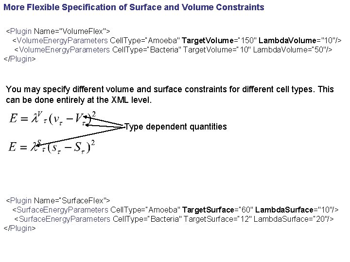 More Flexible Specification of Surface and Volume Constraints <Plugin Name="Volume. Flex"> <Volume. Energy. Parameters