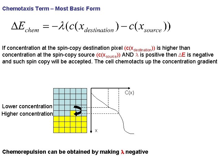 Chemotaxis Term – Most Basic Form If concentration at the spin-copy destination pixel (c(xdestination))