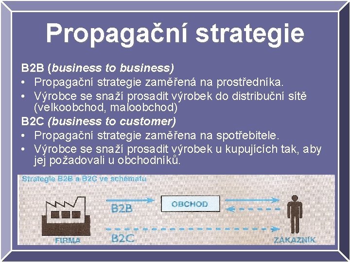 Propagační strategie B 2 B (business to business) • Propagační strategie zaměřená na prostředníka.