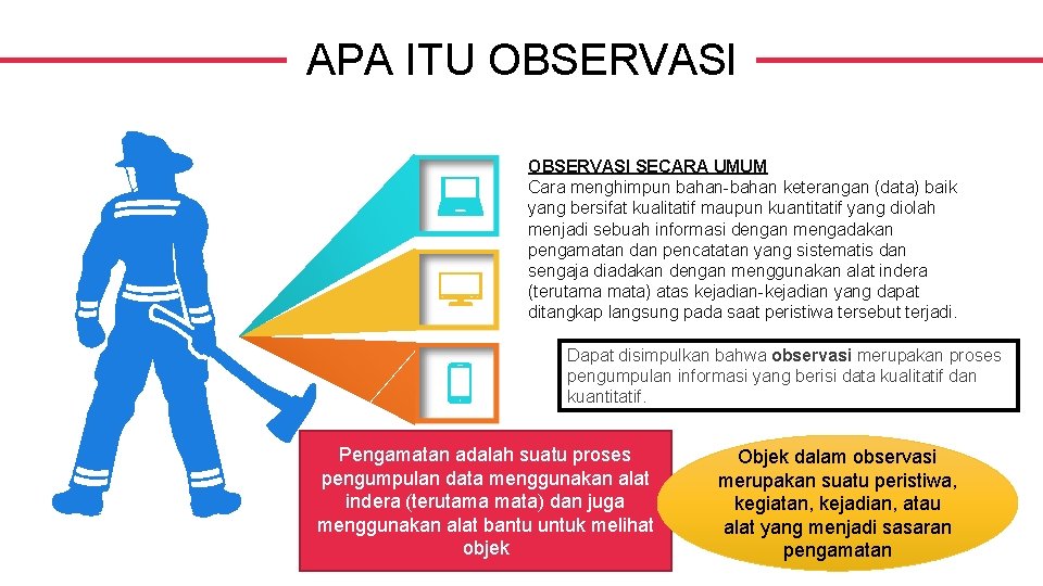 APA ITU OBSERVASI SECARA UMUM Cara menghimpun bahan-bahan keterangan (data) baik yang bersifat kualitatif