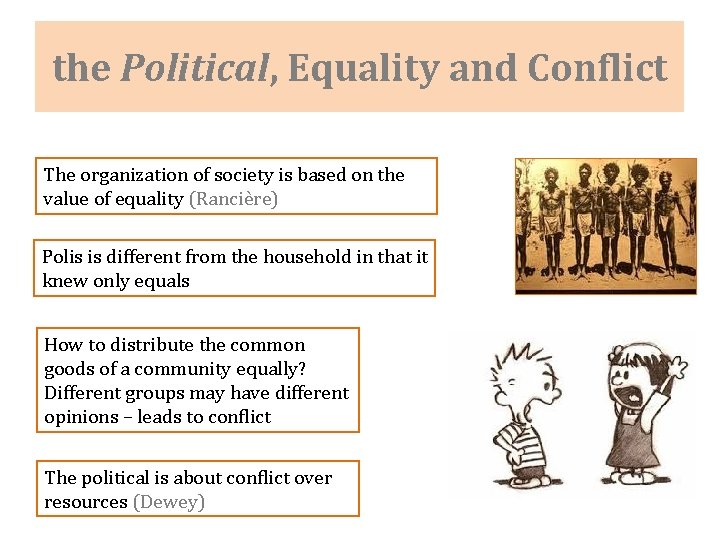 the Political, Equality and Conflict The organization of society is based on the value