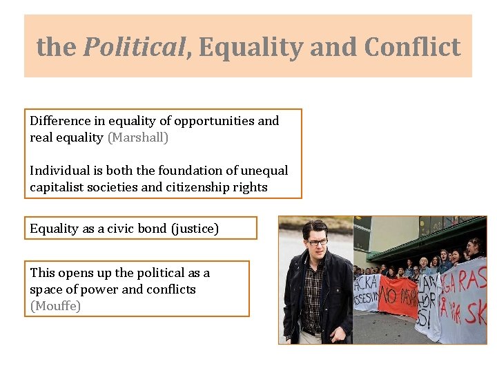 the Political, Equality and Conflict Difference in equality of opportunities and real equality (Marshall)
