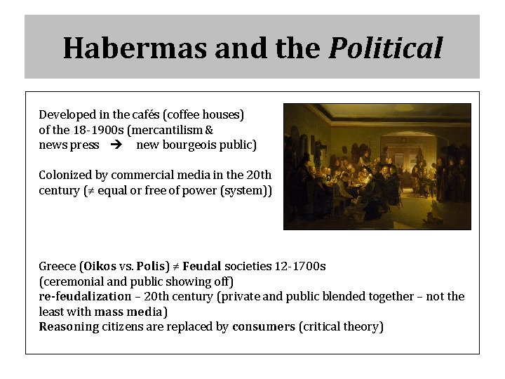 Habermas and the Political Developed in the cafés (coffee houses) of the 18 -1900