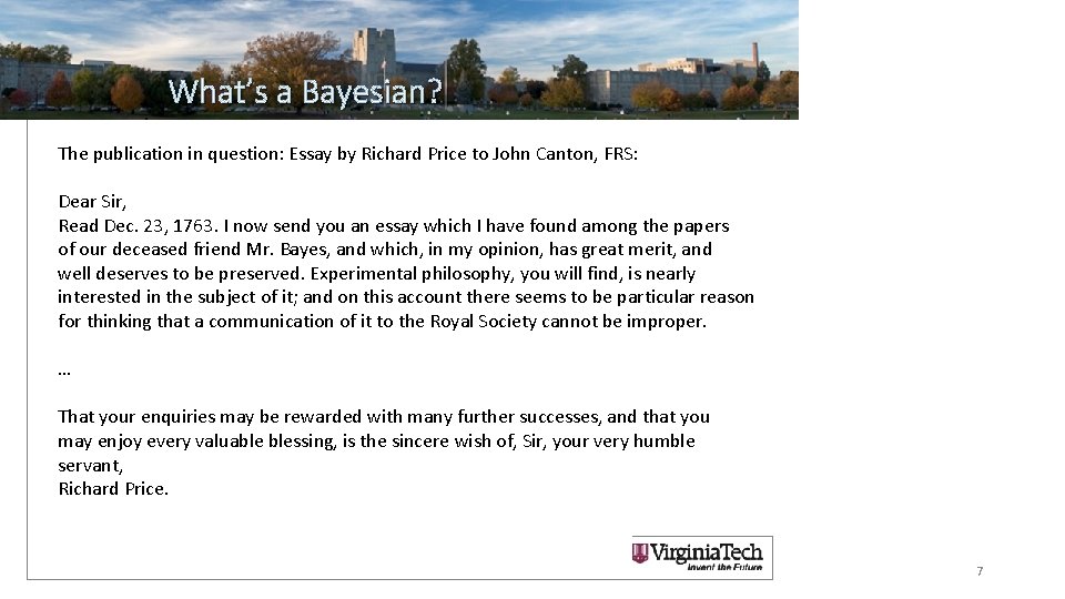 What’s a Bayesian? Visual Analysts The publication in question: Essay by Richard Price to