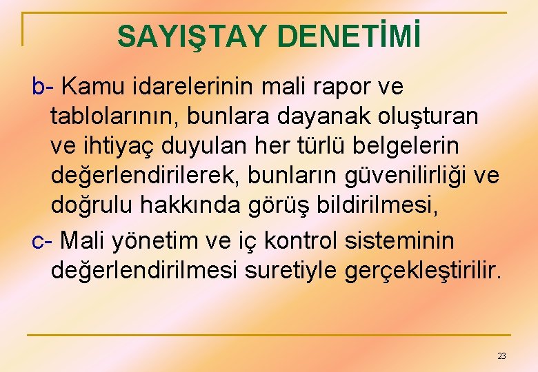 SAYIŞTAY DENETİMİ b- Kamu idarelerinin mali rapor ve tablolarının, bunlara dayanak oluşturan ve ihtiyaç