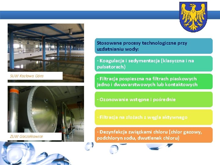 Stosowane procesy technologiczne przy uzdatnianiu wody: - Koagulacja i sedymentacja (klasyczna i na pulsatorach)