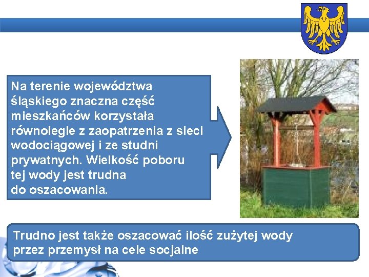 Na terenie województwa śląskiego znaczna część mieszkańców korzystała równolegle z zaopatrzenia z sieci wodociągowej