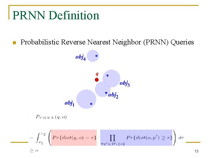 PRNN Definition n Probabilistic Reverse Nearest Neighbor (PRNN) Queries 13 