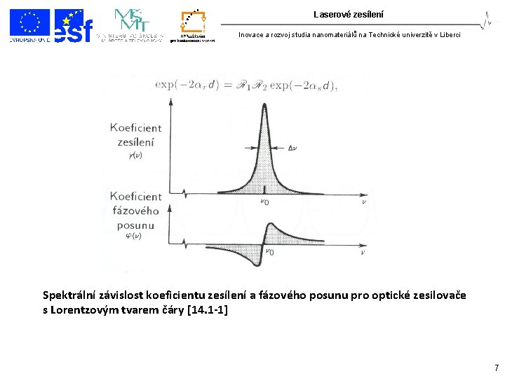 Laserové zesílení Inovace a rozvoj studia nanomateriálů na Technické univerzitě v Liberci Spektrální závislost