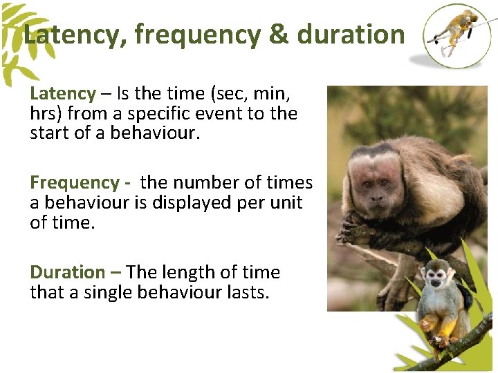 Latency, frequency & duration Latency – Is the time (sec, min, hrs) from a Latency, frequency & duration Latency – Is the time (sec, min, hrs) from a
