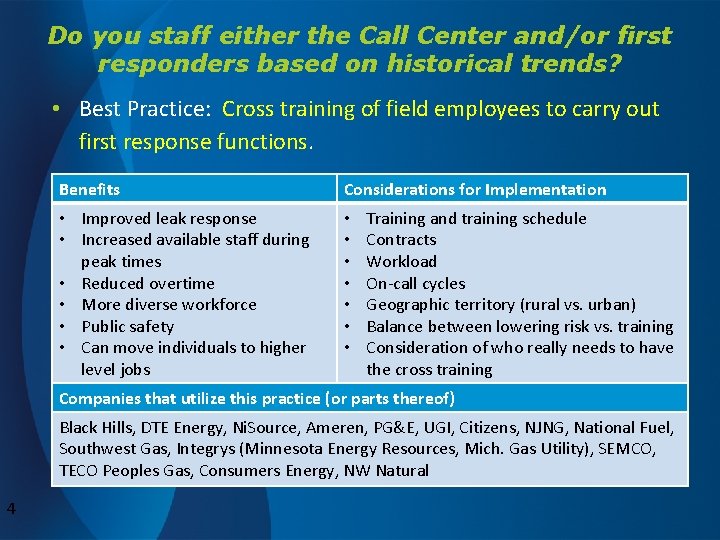 Do you staff either the Call Center and/or first responders based on historical trends?