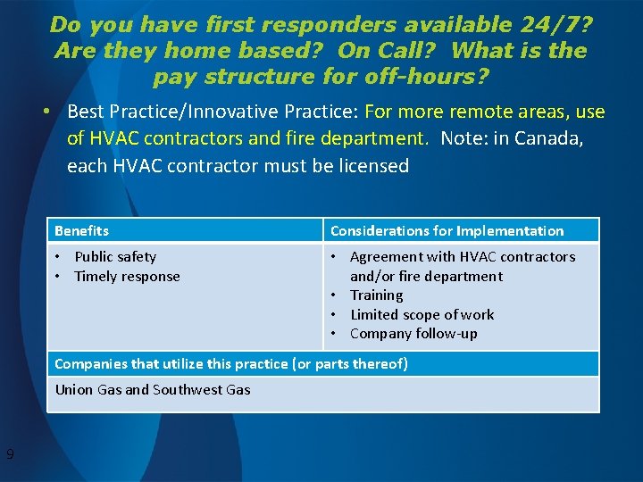 Do you have first responders available 24/7? Are they home based? On Call? What