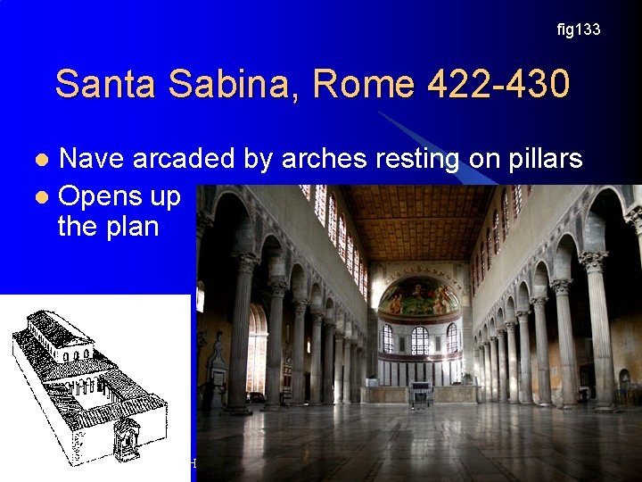 fig 133 Santa Sabina, Rome 422 -430 Nave arcaded by arches resting on pillars