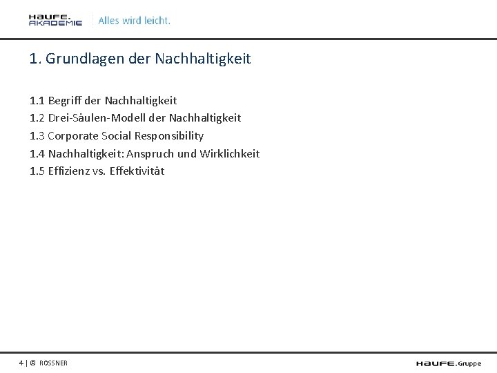 1. Grundlagen der Nachhaltigkeit 1. 1 Begriff der Nachhaltigkeit 1. 2 Drei-Säulen-Modell der Nachhaltigkeit