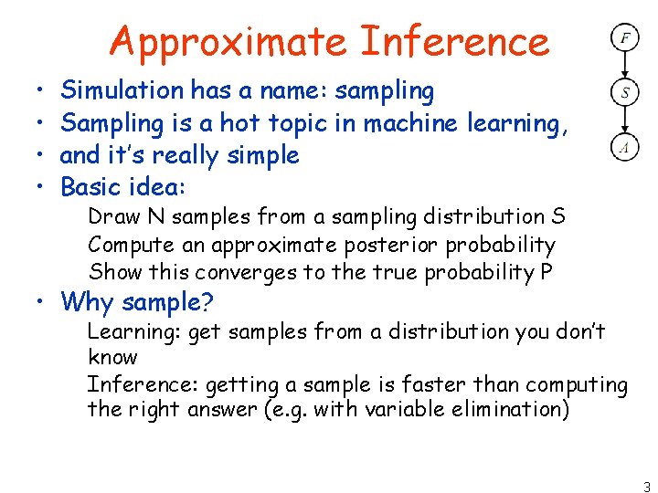 Approximate Inference • • Simulation has a name: sampling Sampling is a hot topic
