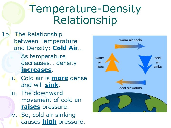 Temperature-Density Relationship 1 b. The Relationship between Temperature and Density: Cold Air… i. As