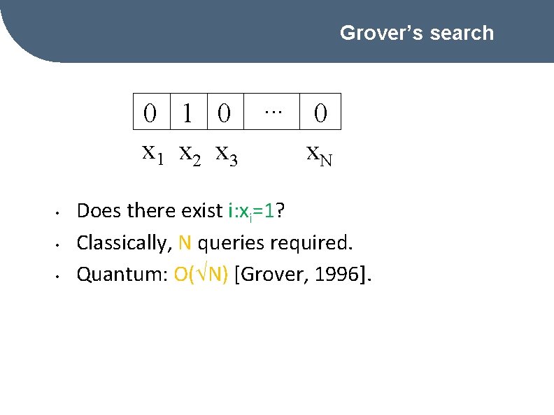 Grover’s search 0 1 0. . . 0 x 1 x 2 x 3