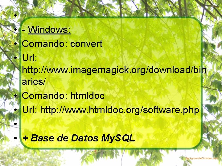  • • - Windows: • Comando: convert • Url: http: //www. imagemagick. org/download/bin