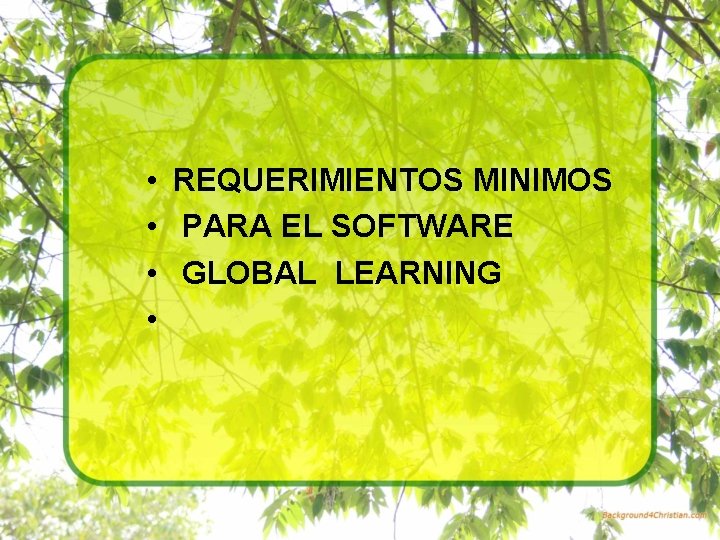  • REQUERIMIENTOS MINIMOS • PARA EL SOFTWARE • GLOBAL LEARNING • 