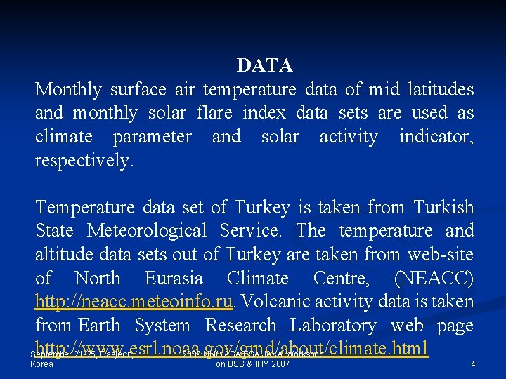 DATA Monthly surface air temperature data of mid latitudes and monthly solar flare index