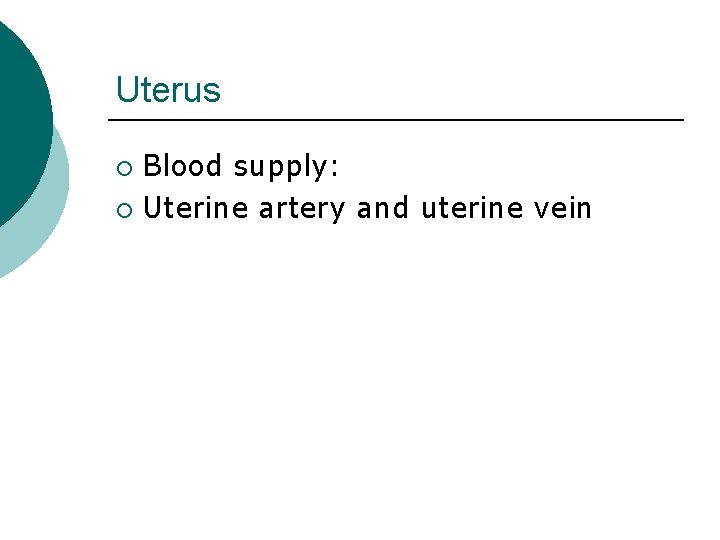 Uterus Blood supply: ¡ Uterine artery and uterine vein ¡ 