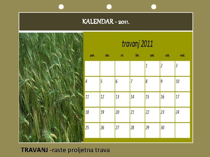 KALENDAR - 2011. TRAVANJ -raste proljetna trava 