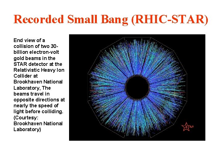 Recorded Small Bang (RHIC-STAR) End view of a collision of two 30 billion electron-volt