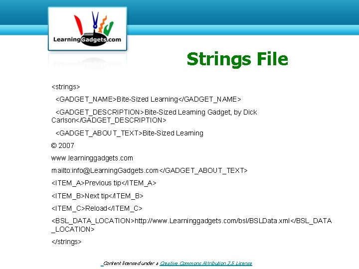 Strings File <strings> <GADGET_NAME>Bite-Sized Learning</GADGET_NAME> <GADGET_DESCRIPTION>Bite-Sized Learning Gadget, by Dick Carlson</GADGET_DESCRIPTION> <GADGET_ABOUT_TEXT>Bite-Sized Learning ©