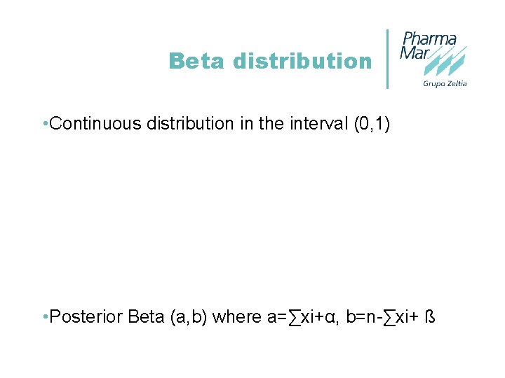 Beta distribution • Continuous distribution in the interval (0, 1) • Posterior Beta (a,