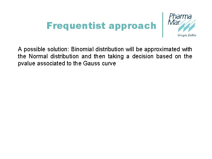 Frequentist approach A possible solution: Binomial distribution will be approximated with the Normal distribution