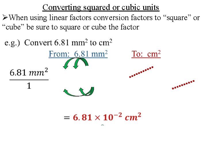 Converting squared or cubic units ØWhen using linear factors conversion factors to “square” or