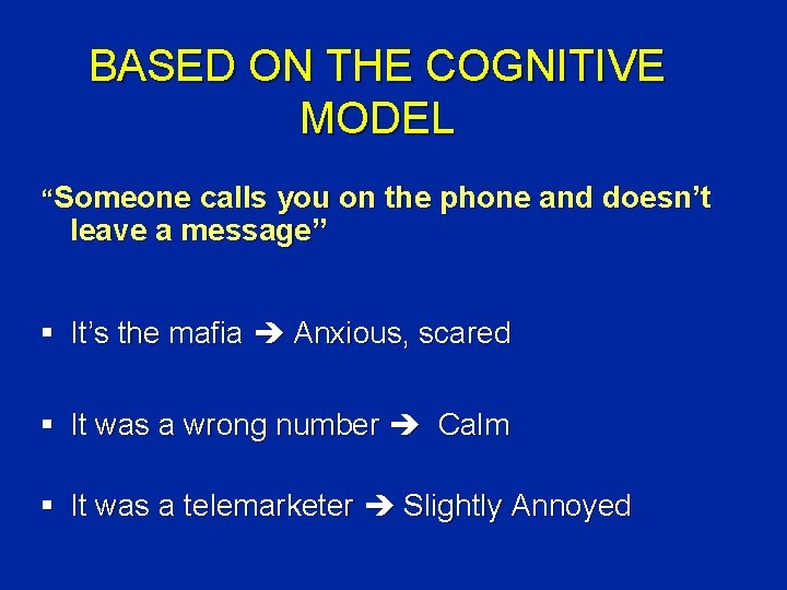 BASED ON THE COGNITIVE MODEL “Someone calls you on the phone and doesn’t leave
