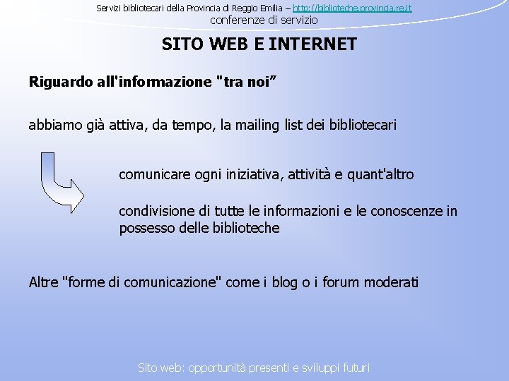 Servizi bibliotecari della Provincia di Reggio Emilia – http: //biblioteche. provincia. re. it conferenze